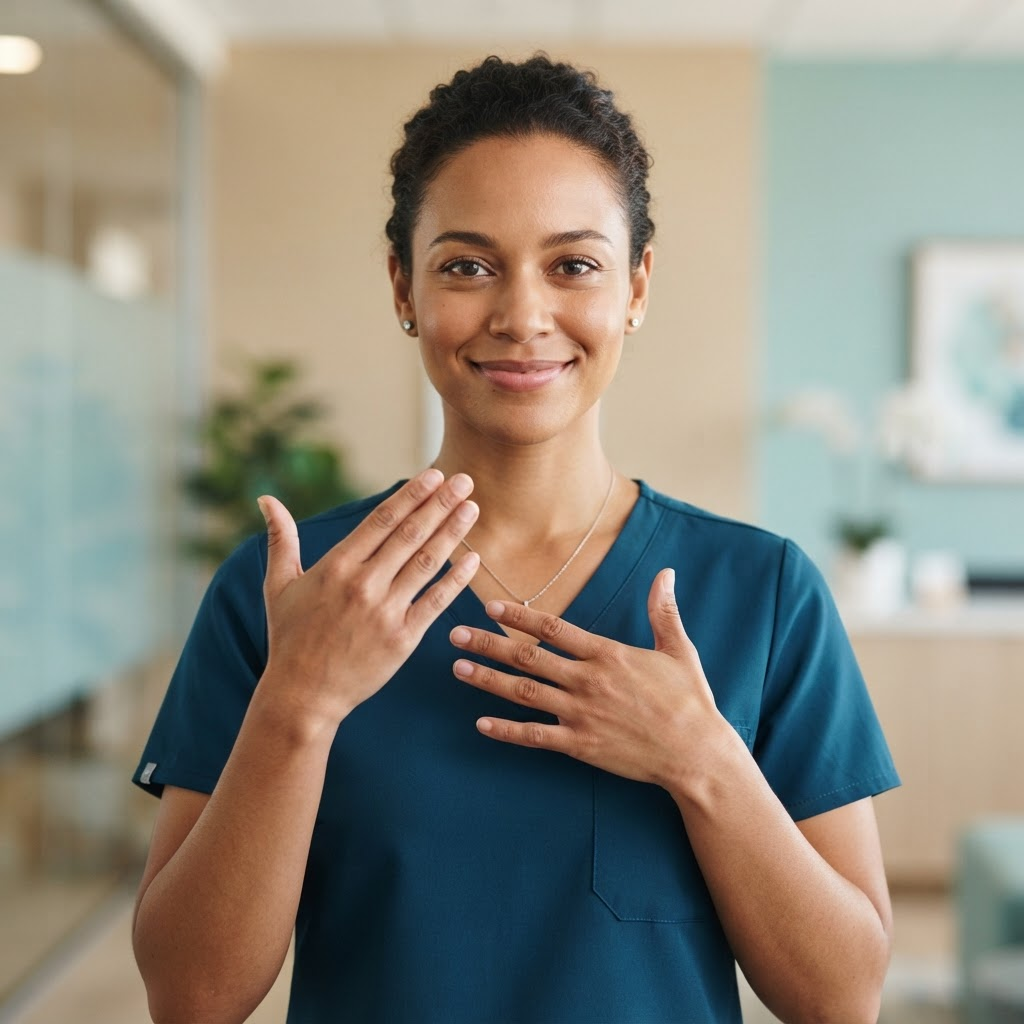 A photorealistic signing avatar rendering the translated response in sign language for the Deaf user